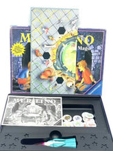 Load image into Gallery viewer, Another side view of the Merlin Merlino board game highlighting the colorful design and title.
