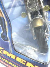 Load image into Gallery viewer, Detail view of the black motorcycle and figure with packaging details visible.

