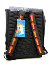 Load image into Gallery viewer, Front view of the black Street Sharks backpack with padded straps.
