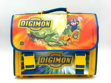 Load image into Gallery viewer, Front view of Digimon school folder featuring vibrant graphics and flap closure.
