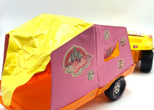 Load image into Gallery viewer, Top view of the orange trailer tent featuring the Barbie logo.
