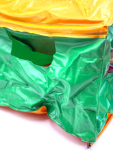 Load image into Gallery viewer, Mattel Big Jim Camping Tent detail close-up of colorful bag with crinkled texture and zipper opening
