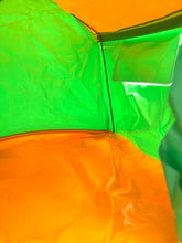 Load image into Gallery viewer, Mattel Big Jim Camping Tent detail close-up of folded green and orange fabric
