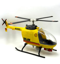 Load image into Gallery viewer, Side view of the vintage Big Jim Yellow Rescue Helicopter with rotating blades
