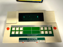 Load image into Gallery viewer, Detail close-up of vintage electronic game showing keyboard layout and screen display.
