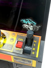 Load image into Gallery viewer, Detail close-up of the retro Tomy Daring Driver arcade racing console.
