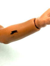 Load image into Gallery viewer, Close-up detail of articulated joint and tattoo on arm of Mattel Big Jim Karate action figure.
