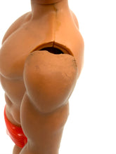 Load image into Gallery viewer, Close-up detail of shoulder joint on muscular arm of Mattel Big Jim Karate action figure.
