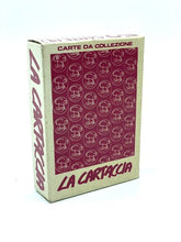 Carica l'immagine nel visualizzatore di Gallery, Mazzo carte da gioco 1979 La Cartaccia Salemi packaging view with decorative pattern in red and cream.
