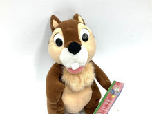 Load image into Gallery viewer, Detail close-up of Vintage Disney plush Chip, large eyes, holding tag.
