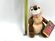Load image into Gallery viewer, Detail of colorful tag on Vintage Disney plush Chip, featuring brand name.
