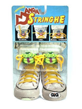 Load image into Gallery viewer, 1987 bow biters shades packaging view featuring colorful toy shoes in yellow, green, and white.
