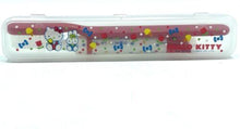 Carica l'immagine nel visualizzatore di Gallery, Hello Kitty toothbrush set side view showcasing the colorful pencil case with zipper closure.
