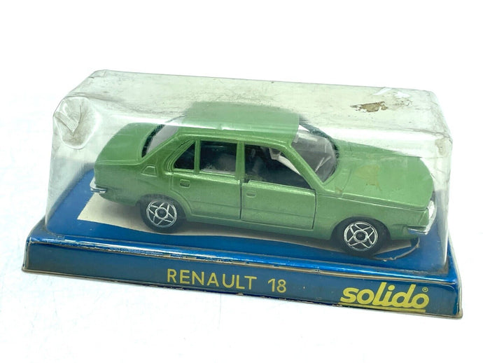 Front view of vintage Solido Renault 18 1/43 scale model in original packaging


