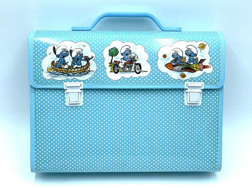 VINTAGE 1980# PEYO OFFICIAL  SMURFS SCHOOL BAG CARTELLA PUFFI NUOVA # [DP]