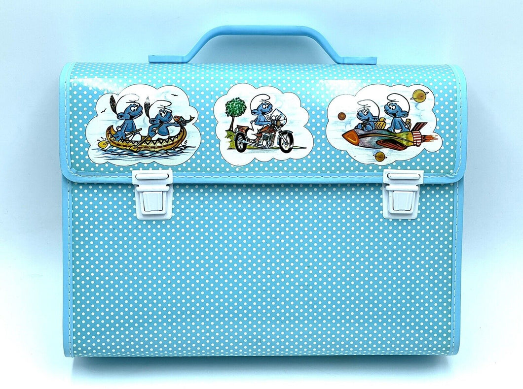 VINTAGE 1980# PEYO OFFICIAL  SMURFS SCHOOL BAG CARTELLA PUFFI NUOVA # [DP]