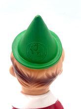 Load image into Gallery viewer, Ledraplastic Pinocchio rubber toy back view displaying the pointy hat and green collar.
