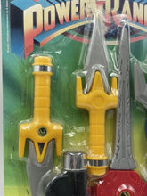 Load image into Gallery viewer, Packaging view of Power Rangers toys displaying two toy swords and colorful graphics.
