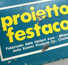 Load image into Gallery viewer, Detail of the project festaco box with worn texture and text branding.
