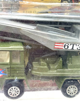 Load image into Gallery viewer, Mira Military Truck top view with a toy helicopter visible.
