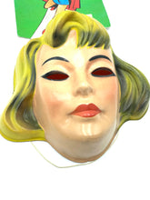 Load image into Gallery viewer, Detail close-up of the Supergirl mask featuring red eyes and full lips
