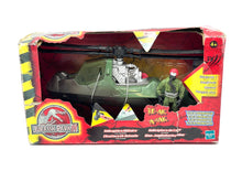 Load image into Gallery viewer, Hasbro Jurassic Park helicopter packaging featuring detailed design and action figures.
