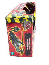 Load image into Gallery viewer, Side view of the Jurassic Park toy packaging showcasing the logo and warning signs.
