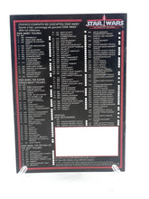 Load image into Gallery viewer, Kenner 1985 Star Wars product list detail with text on a black and red background.

