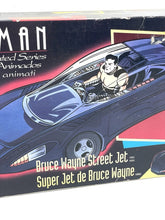 Load image into Gallery viewer, Kenner Batman vehicle toy packaging showcasing superhero theme in blue, red, and black.
