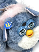 Load image into Gallery viewer, Close-up detail of a blue Vintage Furby Slipper showing a smiling face and fluffy texture.
