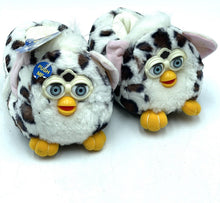 Load image into Gallery viewer, Packaging detail featuring two gray plush toys with big eyes and beaks.
