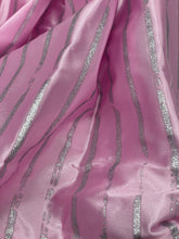 Carica l'immagine nel visualizzatore di Gallery, Ferrari Mazzini Costume Barbie close-up of pink striped fabric with shiny texture
