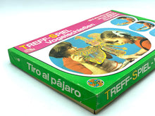 Load image into Gallery viewer, Side view of the 80's Bird Shooting game wood toy packaging showcasing colorful designs.
