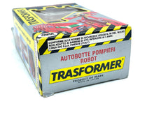 Load image into Gallery viewer, Transformer toy box featuring yellow, black, and gray colors with bold text and warning stripes.
