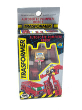 Load image into Gallery viewer, Transformers G1 Inferno packaging showing red and yellow firetruck toy with instruction included.
