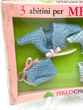 Load image into Gallery viewer, Detail of Italocremona vintage dress set showing two blue outfits and packaging detail.

