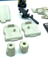Load image into Gallery viewer, Detail view of various toy parts and instruction manual for Silverbolt.
