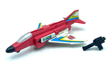 Load image into Gallery viewer, Takara GiG Transformers G1 Fireflight close-up detail of the red toy airplane cockpit.
