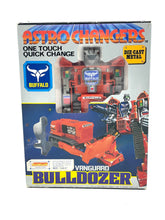 Load image into Gallery viewer, 80's Robot Vanguard Astro changers Bulldozer packaging shot with vibrant colors.

