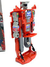 Load image into Gallery viewer, Side view of 80's Robot Vanguard Astro changers Bulldozer in robot mode highlighting detailed design.
