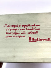 Load image into Gallery viewer, Detail shot of printed text on the box of Migliorati Bambola Vania doll.
