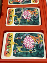 Load image into Gallery viewer, Close-up of colorful playing cards from Vintage 70's Editoys Nonsense board game.
