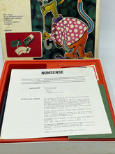 Load image into Gallery viewer, Vintage 70's Editoys Nonsense board game side view highlighting the game title and graphics.

