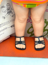 Load image into Gallery viewer, Ideal Toy Giggles doll front view wearing sandals, showcasing chubby legs.
