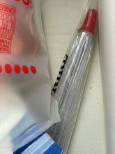 Load image into Gallery viewer, Detail of red marker with fine tip and plastic body on white background.
