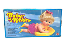 Carica l'immagine nel visualizzatore di Gallery, Mattel Baby Kickie Doll packaging view showing flippers and swimwear in box.
