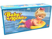 Carica l'immagine nel visualizzatore di Gallery, Mattel Baby Kickie Doll packaging view featuring flippers and swimwear in box.
