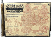 Load image into Gallery viewer, Mattel Masters of the Universe Snake Mountain packaging back view with illustrations and text instructions.
