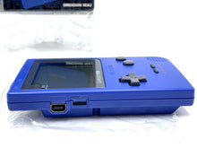 Load image into Gallery viewer, Side view of the blue Nintendo Game Boy Pocket console highlighting the screen and buttons.
