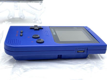 Load image into Gallery viewer, Side view of the blue Nintendo Game Boy Pocket console showing the cartridge slot and buttons.

